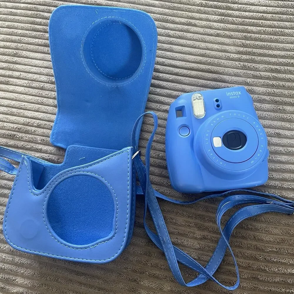 Fujifilm Instax Mini 9 Blue Instant Camera w/ Matching Case & Strap